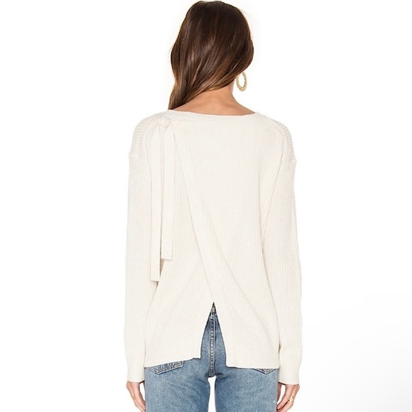 VINCE Cashmere Blend Long Sleeve Slit Back Sweater | Cream Ribbed Knit Small‎ - Picture 3 of 8